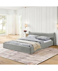 Streamdale FurnitureQueen Upholstered Platform Bed Frame - Curved Headboard, No Box Spring-Grey