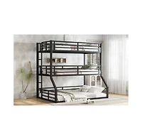 Streamdale Furniture Triple Bunk Bed, Twin/Twin/Full Xl, Metal, Black