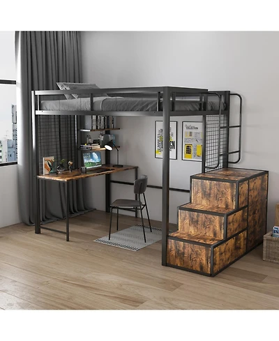 Streamdale Furniture Loft Bed with Desk, Usb, Drawers, Stairs & Storage - Black