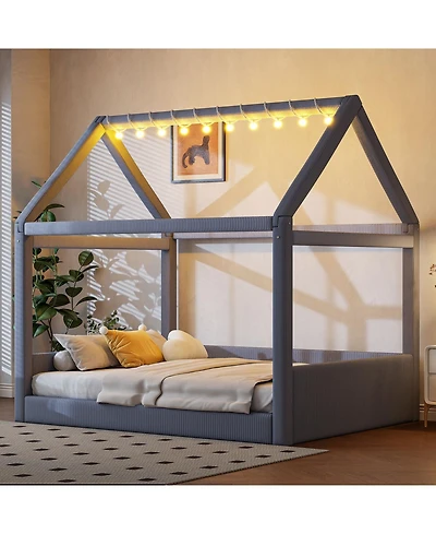 Streamdale Furniture Upholstered House Daybed with Led Light Strips