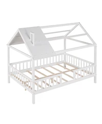 Streamdale Furniture Full Size Wood House Bed with Fence