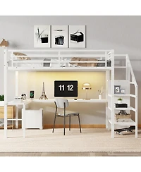 Streamdale Furniture Streamdale Twin Xl Loft Bed with Desk, Wardrobe, Usb & Led