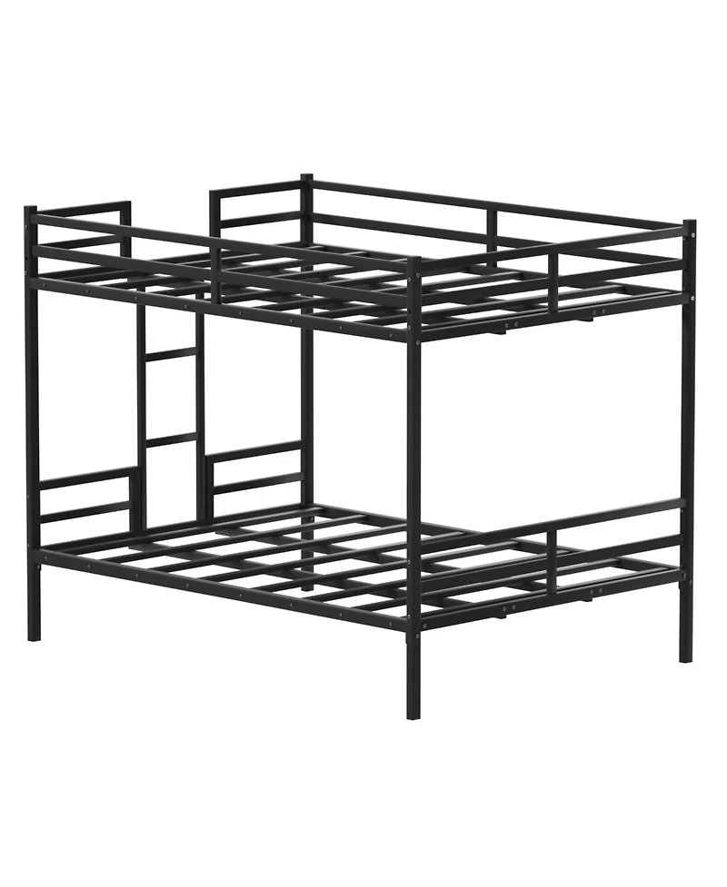 Streamdale Furniture Queen Bunk Bed, Metal Bed Frame with Full-Length Guardrail and Ladder, Black
