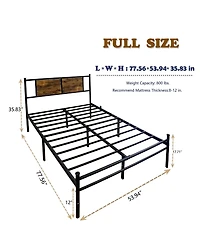 Streamdale Furniture Full Size Metal Bedframe with Wood Panel Headboard