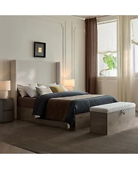 Streamdale Furniture Shelton Queen Bed- Ivory Chenille, Wingback, Rustic Farmhouse