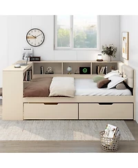 Streamdale Furniture Full Platform Bed with Storage, Charging Station, Cream