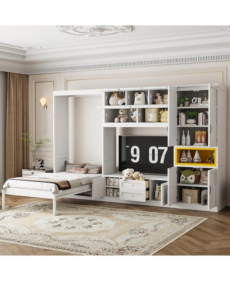 Streamdale Furniture Twin Gray Wooden Murphy Bed with Tv Stand, Drawers & Shelves