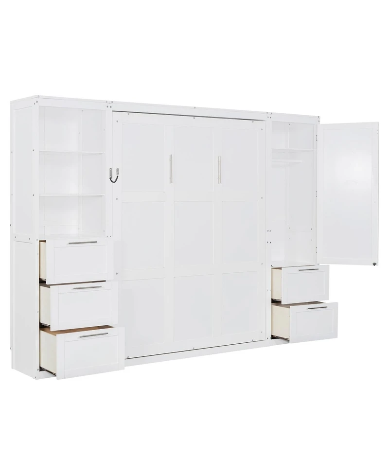 Streamdale Furniture Queen Murphy Bed with Closet, Drawers & Shelves - White