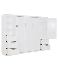 Streamdale Furniture Queen Murphy Bed with Closet, Drawers & Shelves - White