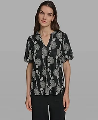 Karl Lagerfeld Paris Women's Popover Lace Short-Sleeve Top