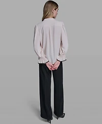 Karl Lagerfeld Paris Women's Ruffle Lace Trim Long-Sleeve Blouse