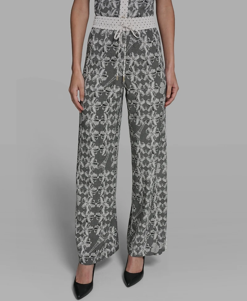 Karl Lagerfeld Paris Women's Lace Print Soft Pull-On Pants