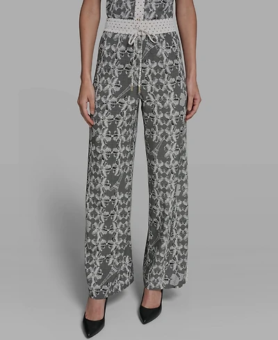 Karl Lagerfeld Paris Women's Lace Print Soft Pull-On Pants