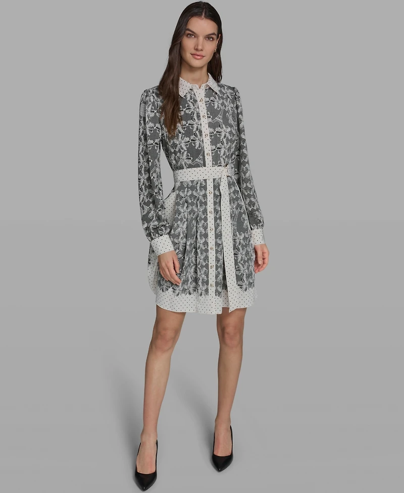 Karl Lagerfeld Paris Women's Lace Print Collared Shirt Dress