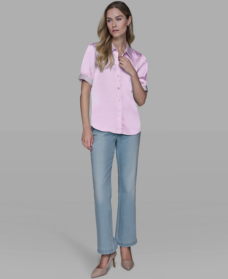 Karl Lagerfeld Paris Women's Beaded Short-Sleeve Top