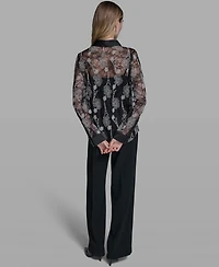 Karl Lagerfeld Paris Women's Lace Print Collared Top