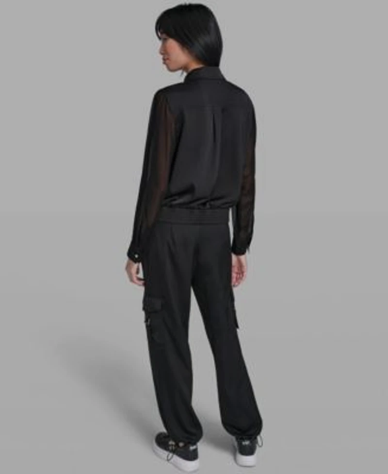 Karl Lagerfeld Paris Womens Collared Jacket Cropped Cargo Pants