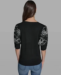 Karl Lagerfeld Paris Women's Floral Short-Sleeve Sweater