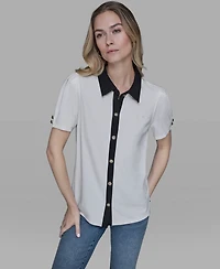 Karl Lagerfeld Paris Women's Short-Sleeve Button-Front Top