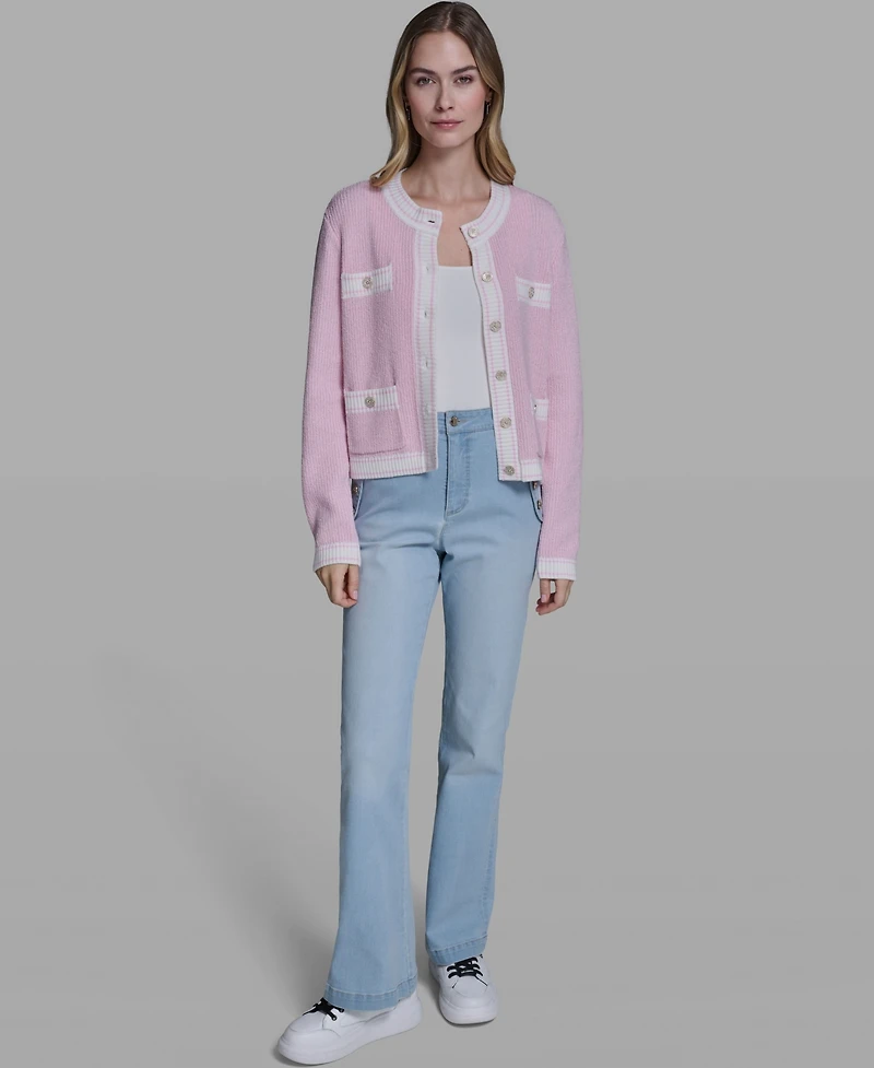 Karl Lagerfeld Paris Women's Marled Crewneck Cardigan Sweater