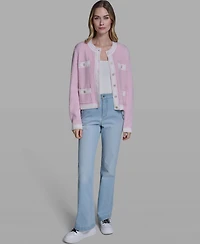 Karl Lagerfeld Paris Women's Marled Crewneck Cardigan Sweater