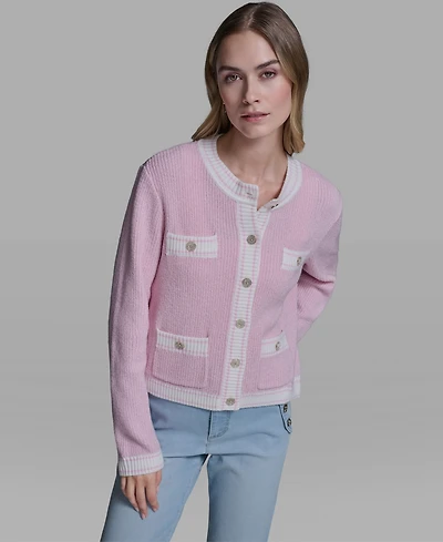 Karl Lagerfeld Paris Women's Marled Crewneck Cardigan Sweater