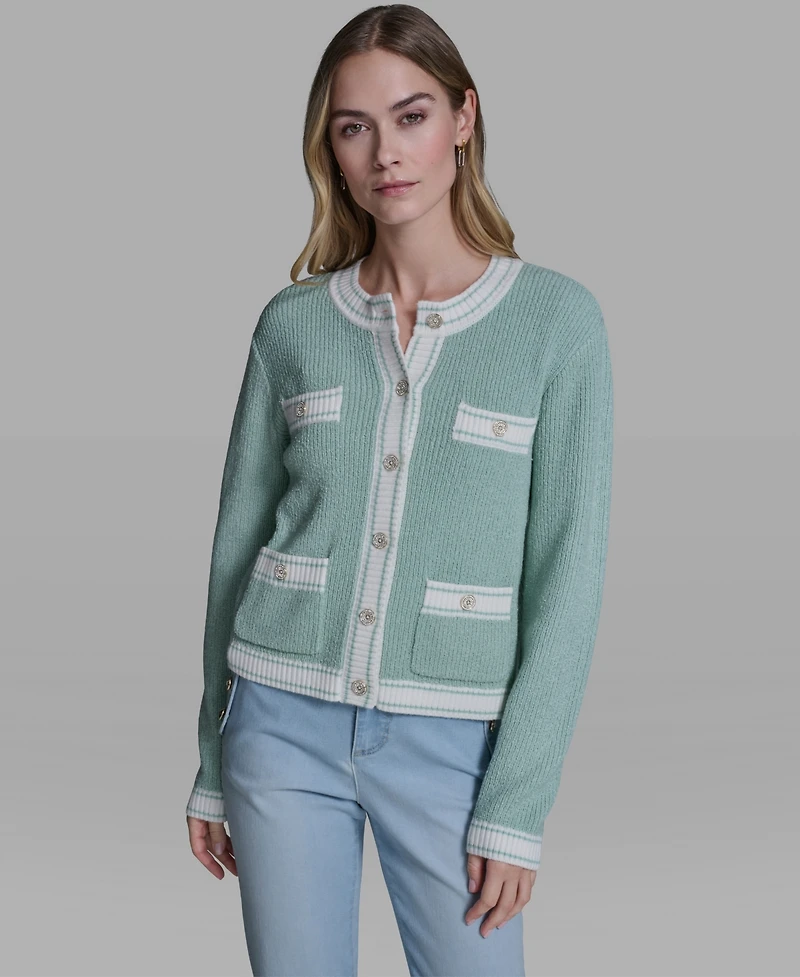Karl Lagerfeld Paris Women's Marled Crewneck Cardigan Sweater