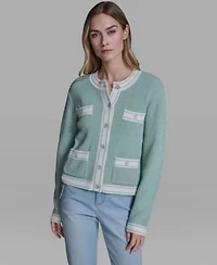 Karl Lagerfeld Paris Womens Marled Crew Neck Cardigan Sweater