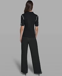 Karl Lagerfeld Paris Women's Short-Sleeve Johnny Collar Sweater