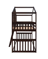 Streamdale Furniture Twin Over House Bunk Bed With Ladder, Wood