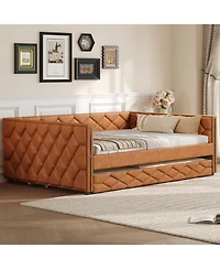 Streamdale Furniture Full Xl Size Upholstered Daybed with Trundle and Led