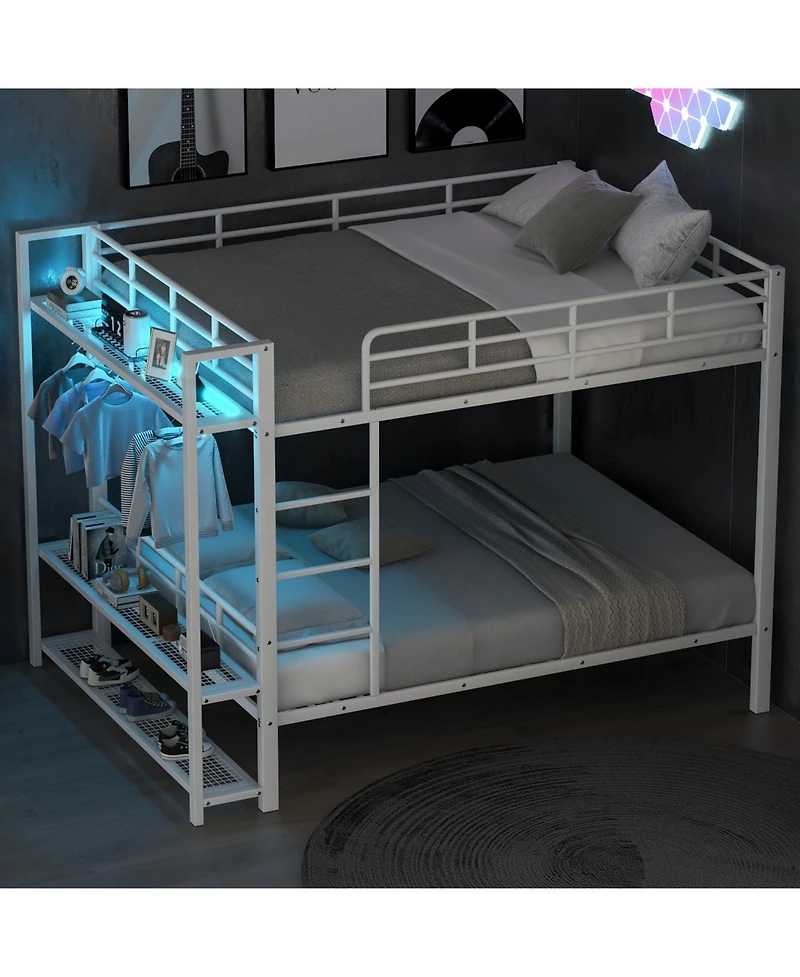 Streamdale Furniture Twin Over Full Metal Storage & Led Light Bunk Bed