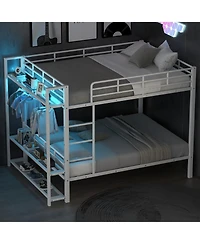 Streamdale Furniture Twin Over Full Metal Storage & Led Light Bunk Bed