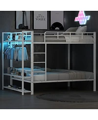 Streamdale Furniture Twin Over Full Metal Storage & Led Light Bunk Bed