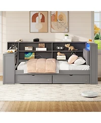Streamdale Furniture Twin Platform Bed w/ Storage, Led, Desk, Charging, Upholstered Headboard