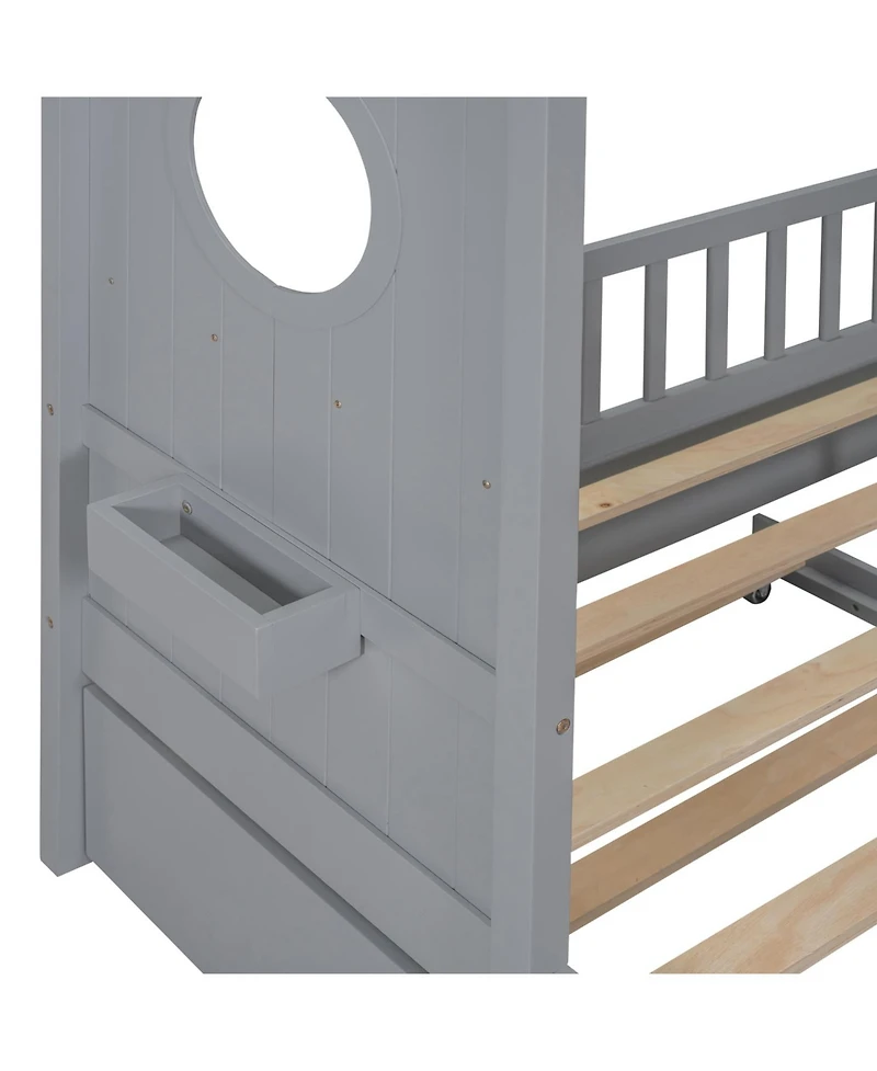 Streamdale Furniture Wooden Full Size House Bed with Trundle & Shelf