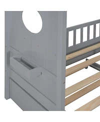 Streamdale Furniture Wooden Full Size House Bed with Trundle & Shelf