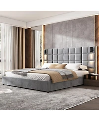Streamdale Furniture California King Upholstered Bed Frame, Sconce, Usb, Velvet, Gray