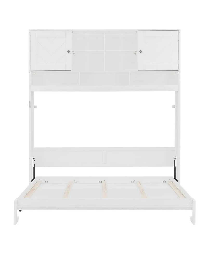 Streamdale Furniture Queen Size Wall Murphy Bed with Ample Storage Space and Chevron Stripes, White