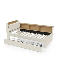 Streamdale Furniture Twin Velvet Daybed- Storage Headboard, Wireless Charging, Led, Beige