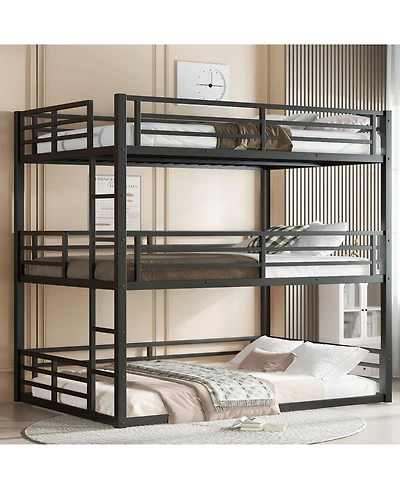 Streamdale Furniture Triple Bunk Bed, Full Over Full Over Full, Metal, Black
