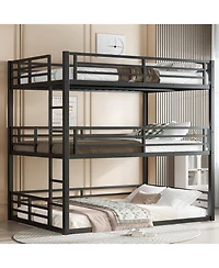 Streamdale Furniture Triple Bunk Bed, Full Over Full Over Full, Metal, Black