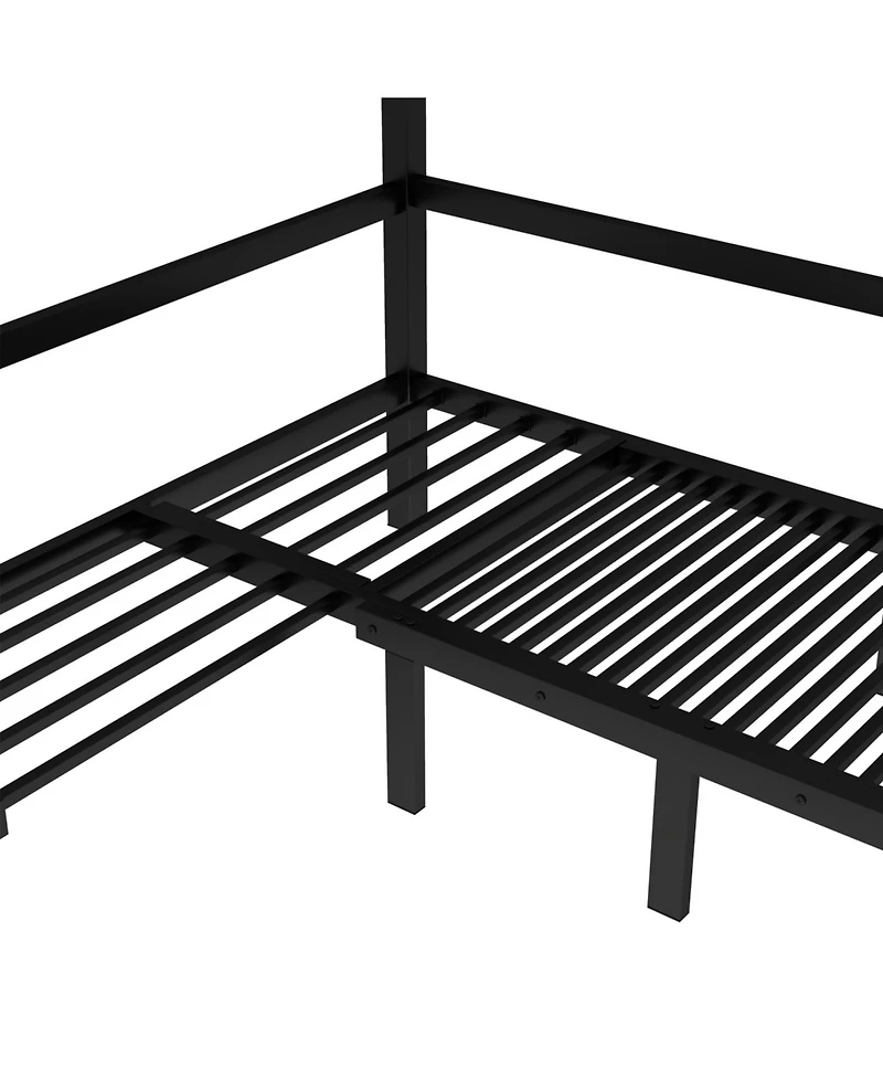 Streamdale Furniture Queen Over Queen Pull-Out Bunk Bed, Safety Rails, Black