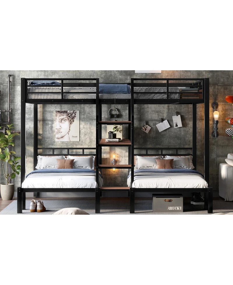 Streamdale Furniture Queen/Twin/Twin Metal Bunk Bed w/ Storage - Black
