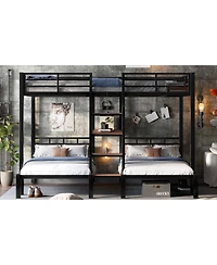 Streamdale Furniture Queen/Twin/Twin Metal Bunk Bed w/ Storage - Black