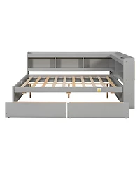 Streamdale Furniture L-Shaped Bookcase Bed with Power Outlets, Usb & Drawers - Grey