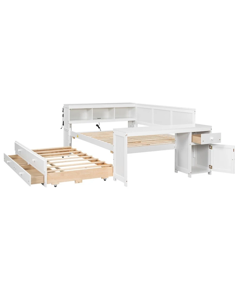Streamdale Furniture Streamdale Full Size Daybed with Storage Drawers Trundle Charging Led Desk