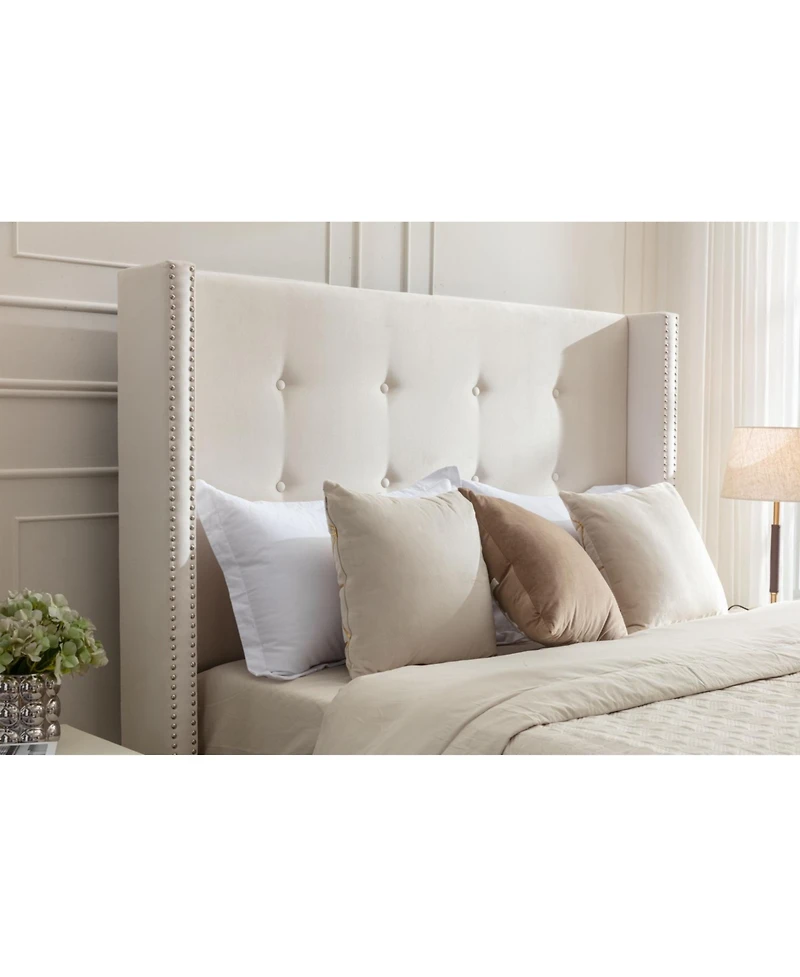 Streamdale Furniture Upholstered Queen Bed with Wingback and Nailhead Trim