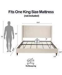 Streamdale Furniture Peyton King Bed Ivory Velvet Tufted Wingback