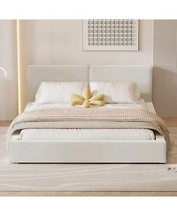 Simplie Fun Queen Upholstered Platform Bed with Velvet Fabric, Grounded Solid Frame, Gray